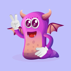 Wall Mural - Cute purple monster with peace hand