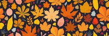 Autumn Seamless Pattern With Pumpkins, Plants, Leaves, Acorns