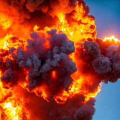 Poster - A large fiery explosion of smoke in the sky, propane tanks. Inferno heat blast. Fire burst.