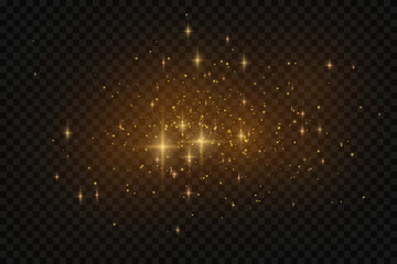 Wall Mural - Realistic golden star dust light effect isolated on transparent. Stock royalty free vector illustration