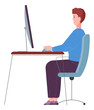 Healthy sitting posture. Man working on computer in right pose
