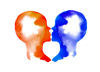 two faces - man and woman kissing each other