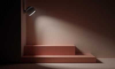 Wall Mural - minimal design interior with spotlight and podium 3d render illustration. useful for product present