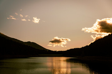 Cloud reflected in a lake during a beautiful sunset