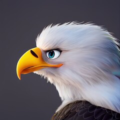 Wall Mural - 3D rendered American Bald Eagle with cute kawaii look like modern animation. Computer generated patriotic American bird. Official mascot of the United States