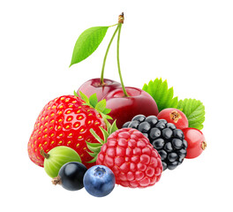 Aufkleber - Fresh berries (strawberry, raspberry, blackberry, blueberry, red and black currants, gooseberry, cherry) cut out