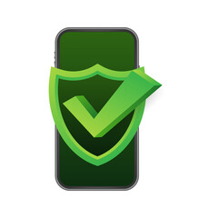 Poster - smartphone with checkmark or tick notification in bubble. approved choice. accept or approve checkma