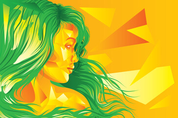 Wall Mural - Geometric yellow girl with green hair