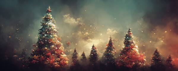 Abstract fantasy festive christmas tree background header wallpaper background 3d illustration.