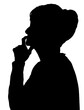 © Snap2Art - Front profile portrait silhouette of elderly lady finger on lips thinking