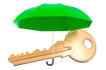 Poster - Key under umbrella, 3D rendering