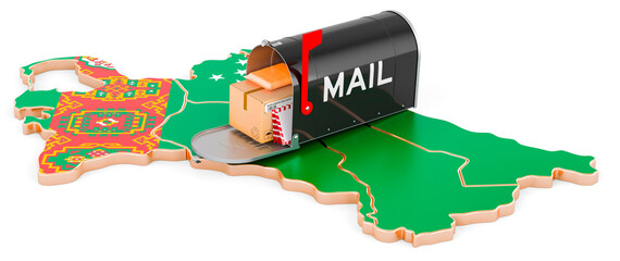 Poster - Mailbox on the Turkmen map. Shipping in Turkmenistan, concept. 3D rendering