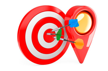Poster - target with arrows with map pointer, 3d rendering