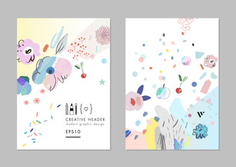 Wall Mural - Collection of creative universal floral  artistic cards. Hand Drawn textures. Trendy Graphic Design for banner, poster, card, cover, invitation, placard, brochure, flyer. Vector