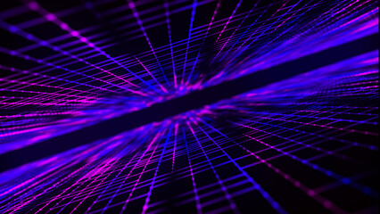 Poster - Digital technology background. Big Data visualization. Dynamic field of glowing particles. Abstract background. 3d rendering.
