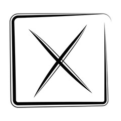 Poster - Hand drawn cross check mark icon. No or wrong symbol. reject cancel sign button.