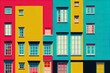 a multicolored building with multiple windows and a fire hydrant, colorful apartment building with several windows and an elephant statue. texture Generative AI