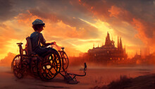  A Boy In A Wheelchairin Steampunk Style.