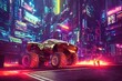 © Aliaksandr Siamko - War machine monster truck,  cyberpunk city night. Digital illustration