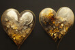 Golden hearts on a black background. Abstract bright background for Valentine's Day
