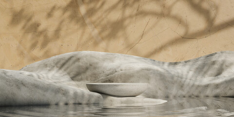 Aufkleber - 3d rendering stone podium.product display with shadow leaf
