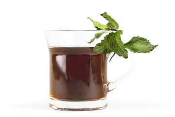 Wall Mural - Glass cup of tea with fresh mint leaves