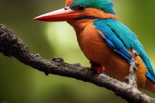 South Philippine Dwarf Kingfisher With Face Details, Symmetrical Eyes With Details