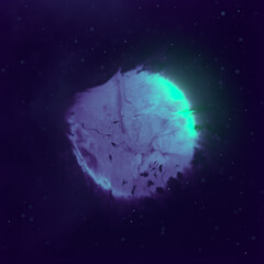 Poster - Blue magical energy ball surrounded smoke and particles, 3d rendering digital illustration