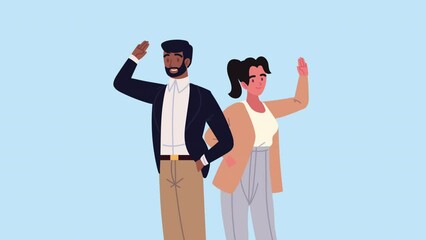 Canvas Print - bearde and elegant couple teamwork animation