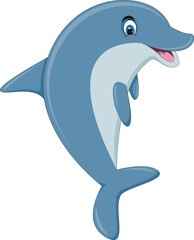 Wall Mural - Dolphin blue and friendly smile cartoon vector