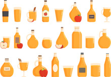 Apple Cider Icons Set Cartoon Vector. Splash Beer. Fruit Drink