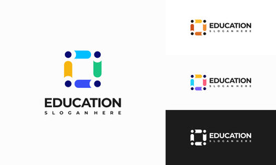 Wall Mural - education logo designs concept vector, people and book logo symbol icon template