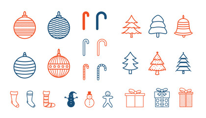 collection of christmas decorative icons design in line style