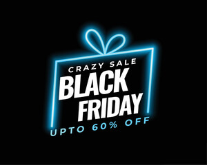 Canvas Print - neon style black friday crazy sale template with glowing giftbox