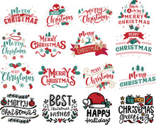 Merry Christmas. Happy New Year, 2022. Typography Set. Vector Logo, Emblems, Text Design. Usable For Banners, Greeting Cards, Gifts Etc.