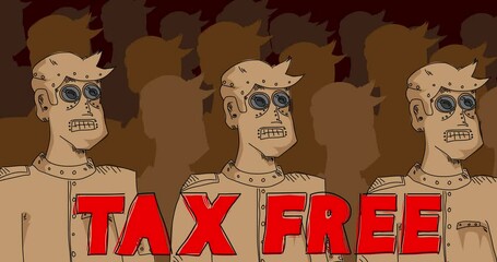 Poster - Robot Army with Tax Free Text. Line Art Animated video. Future Robotics Cartoon Animation.