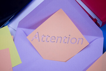 Poster - Attention. Text on adhesive note paper. Event, celebration reminder message.