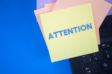 Poster - Attention. Text on adhesive note paper. Event, celebration reminder message.