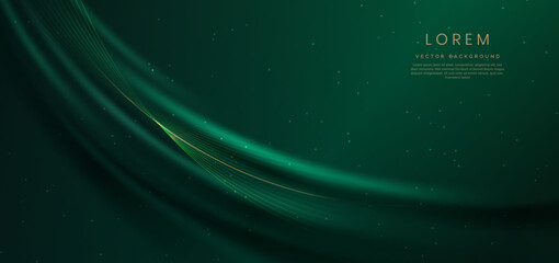 Wall Mural - abstact 3d luxury green curve with border golden curve lines elegant and lighting effect on green ba