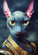 Fantasy Portrait of a Grey Sphinx Warrior Cat