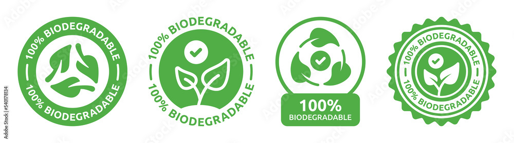 100% biodegradable icon sign. Biodegradable label sticker badge ...