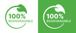100% Biodegradable icon set. Compostable, recyclable, eco-friendly, sustainability concept. Vector illustration.