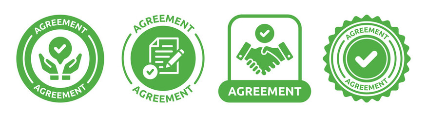Poster - Agreement label icon set. Business contract sign collection.