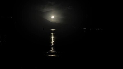 Wall Mural - night full moon and moonbeam in sea. high quality 4k footage