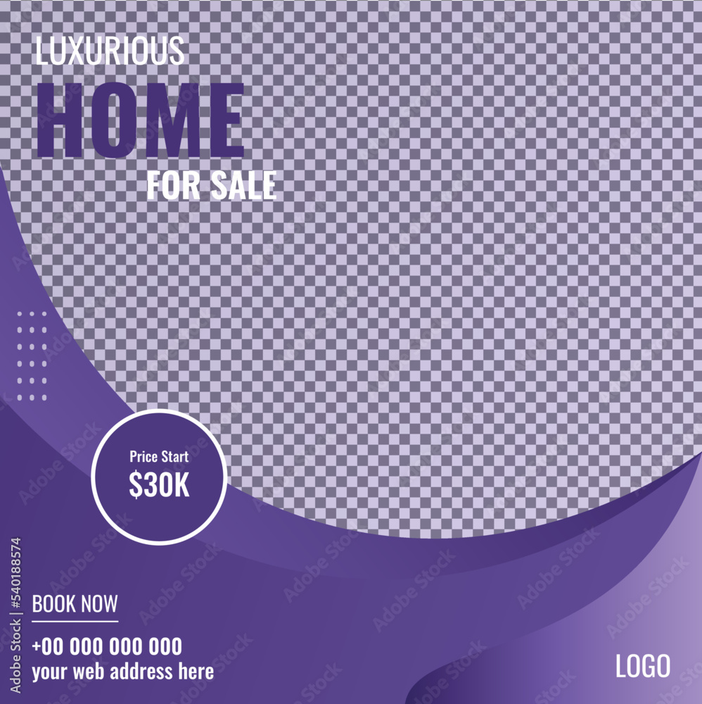 Real Estate Social Media Post Template, Luxurious Home for Sale Banner, Business Marketing Social Media Post or Modern Home Sale Web Banner Template,vector Concept Marketing and Digital Marketing.