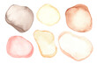 © olechkaart - Set of watercolor abstract forms, blobs, shapes. Soft pastel colors. Pink, yellow, beige textures, backgrounds.