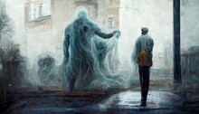 Illustration Of Ghosts And The Dead. Thoughts Of People Dying.