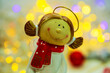 canvas print picture - cute angel with Christmas lights as a postcard