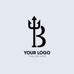 Letter B Trident Logo Design Vector Icon Graphic Emblem Illustration