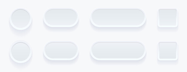 Aufkleber - White buttons for user interface, simple 3d modern design for mobile, web, social media, business.  White gray color minimal style UI icons set, editable vector illustration.
